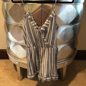 White and blue stripped romper